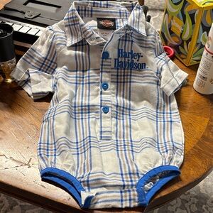 Harley-Davidson Blue and White Plaid Baby Romper